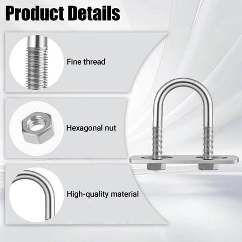 Four Sets Stainless Steel U Bolts With Frame Plates And Nuts 50mm Inner Width Clamp Kit Product Details Showing Fine Thread and Hexagonal Nut
