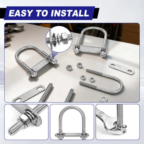 Stainless Steel U Bolts Kit Four Sets With Nuts, Plates And Washers, Heavy Duty U-Bolts 1-1/2 Inch Wide By 3-1/2 Inch Long, M8 Size