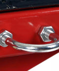 Installed view of Four Sets Stainless Steel U Bolts With Frame Plates And Nuts 50mm Inner Width Clamp Kit for automobiles and boats.