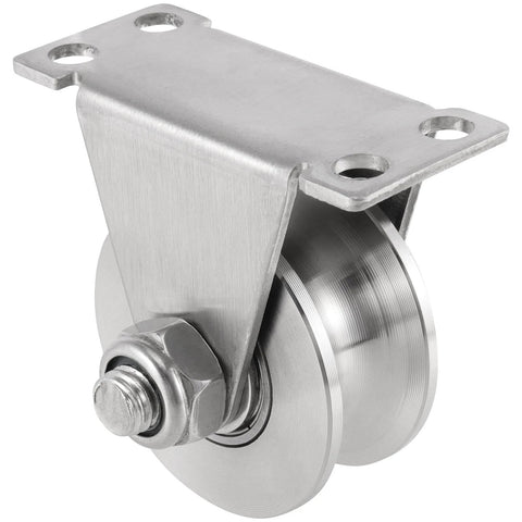 Front view of 2 Pcs 2 Inch U Groove Wheel, Stainless Steel Groove Wheel Pulley, Heavy Duty U Groove Caster for Wire Rope Rail, DIY.