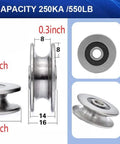 Stainless Steel Deep U Groove Ball Bearings Pulley Metal Pulley Wheel Bearings Wire Rope Pulley for Lifting Guide, 8mm/0.3" Inner Dia