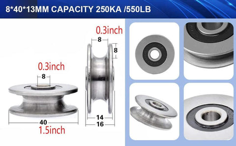 Stainless Steel Deep U Groove Ball Bearings Pulley Metal Pulley Wheel Bearings Wire Rope Pulley for Lifting Guide, 8mm/0.3" Inner Dia