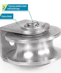 U Groove Pulley Block 2", 304 Stainless Steel Pulley Roller with duplex bearing, close-up view showing construction details