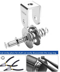 Exploded view of 2 Pack 2 Inch Pulley Block U Grooved Wheel Pulley, 304 Stainless Steel Pulley Roller with external circlip pliers.