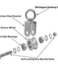 2 Inch U-Type Pulleys for Rope, Stainless Steel M10 Swivel Pulley Block with Bearing, U-Groove Roller and parts diagram