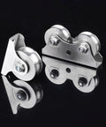 Pulley, Pulley Wheel, Pulley Wheel Clothes line Pulley U Groove Wheel Pulley Stainless Steel Pulley Block Super Silent Single Lifting Rope Pulley Roller Track Block for Wire Rope, stainless steel U-groove with fixed top, front view.