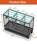 Utensil Holder, Stainless Steel Utensil Drying Rack with 3 Compartments and Automatic Drain Tray for Kitchen Counter shown with dimensions.
