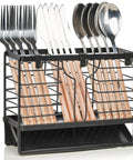 Utensil Holder, Stainless Steel Utensil Drying Rack with 3 Compartments and Automatic Drain Tray for Kitchen Counter
