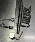 Close-up of Premium Stainless Steel Kitchen Tool Utensil Organizer Rack with Movable Hooks, showing 12 hooks and mounting hardware.