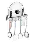 Utensil Hanging Rack Stainless Steel Rail Hanger Rod Wall Mounted Pot Pan Lid Holder Cookware Storage Organizer with Sliding Hooks for Kitchen