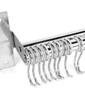 Side view of Utensil Hanging Rack Stainless Steel Rail Hanger Rod Wall Mounted with sliding hooks for kitchen storage
