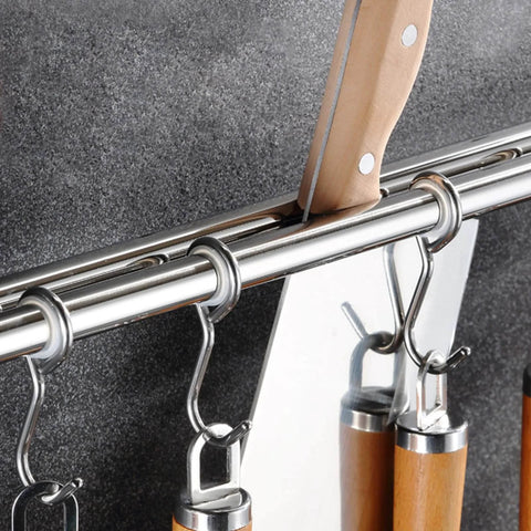 Utensil Hanging Rack Stainless Steel Rail Hanger Rod Wall Mounted Pot Pan Lid Holder Cookware Storage Organizer with sliding hooks