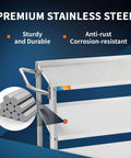 Close-up of Three Tier Stainless Steel Utility Cart For Restaurant Hospital Lab And Hotel Use With Easy Handle and durable material.