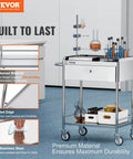 Stainless Steel Utility Cart With Wheels For Medical And Dental Labs Heavy Duty Rolling Cart With Two Shelves And One Drawer