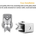 2pcs V Groove Wheel Stainless Steel Heavy Duty Wire Rope Pulley Block Sliding Gate Rollers Double Bearing Plate Caster Solid Track Rollers Wheels Fence Gate Wheel, showing front and side views.