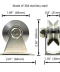 V Type Groove Wheel Pulley Stainless Steel Silent Pulley Block,Wall-Mounted Ceiling Lifting Pulley Block,Sliding Gate Hardware,Removable Double Bearing,with Expansion Pipes and Screw(2 Pack) front and side view, showing dimensions in millimeters.