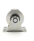 Front view of Stainless Steel Pulley Block Single Wheel Swivel Lifting Rope Pulley Block with Mounting Screws and Expansion Pipes for Wire Rope.