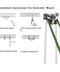 Installation instructions with drawing and installed stainless steel pulley block, illustrating setup with screws and pipes in concrete.