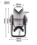 Front view of 201 Stainless Steel Bearing Pulley Wire Rope Pulley U-Type V-h-Shaped Groove Wheel with measurements