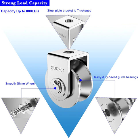 Two Pack 2 Inch Stainless Steel V Groove Pulley Wheel Set For Heavy Duty Gate Tracks And Sliding Rollers With 880 Lbs Load Bearing