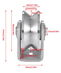 Front view of V Groove Wheel Stainless Steel Heavy Duty Wire Rope Pulley Block Sliding Gate Rollers with measurements