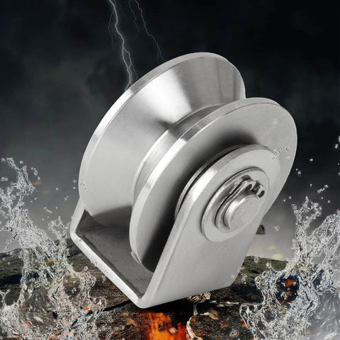 2PCS V Type Pulley Roller 304 Stainless Steel Pulley Block Duplex Bearing Super Silent Heavy Duty Grooved Wheel