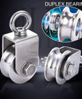 48MM Stainless Steel Crane Pulley Block and Tackle Pulley System, Heavy Duty Bearing Inside V Type Swivel Pulleys Wheel for Rope