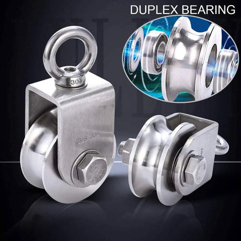 48MM Stainless Steel Crane Pulley Block and Tackle Pulley System, Heavy Duty Bearing Inside V Type Swivel Pulleys Wheel for Rope