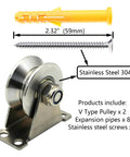 V Type Groove Wheel Pulley Stainless Steel Silent Pulley Block,Wall-Mounted Ceiling Lifting Pulley Block,Sliding Gate Hardware,Removable Double Bearing,with Expansion Pipes and Screw(2 Pack)