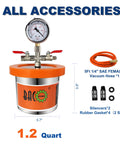 1.2 Quart Stainless Steel Vacuum Chamber Kit For Resin Degassing And Epoxy Casting With Acrylic Lid accessories displayed