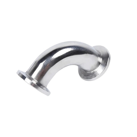 Stainless steel KF vacuum elbow fitting for tight spaces.