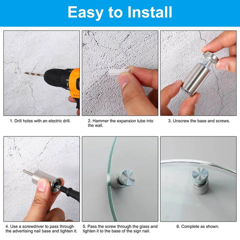 Installation guide for 16 Pack Stainless Steel Sign Standoff Screws 1/2 X 2 Inch Black Wall Mounting Hardware with expansion tubes and screws.