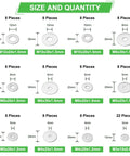 Size chart of 110 Pcs 304 Stainless Steel Metal Flat Washers for Screws and Bolts, showing 12 sizes from M3 to M12.