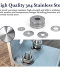 Stack of 290Pcs Flat Washers, 304 Stainless Steel Fender Washers Assortment shown next to washers installed on metal surface.