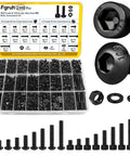 Fgruh 2300PCS M3 Screws with Nuts Assortment Kit, M3x4/6/8/12/16/20/25/30/35 mm Hex Socket Button & Cap Head Bolts, Black Zinc Plated