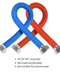48 Inch Flexible Stainless Steel Corrugated Water Heater Connector Three Quarter Inch FIP To Three Quarter Inch FIP Hot And Cold Color Coded