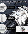 Stainless Steel Waterproof Cable Gland with IP68 Rating installed in wet environment showing adjustable 6-12mm range and connectors