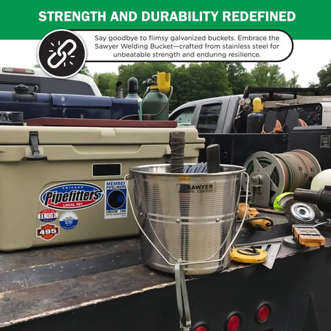 Stainless Steel Welding Rod Bucket With Partitioned Storage For Electrodes And Stubs on truck, 4.5 Gallon Metal Pail