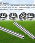 Two Kits Stainless Steel Front Wheel Axle And Bearing Conversion OEM Upgrade For 6 Inch Wheel Sleeves Fits Z Series And RZ Series Lawn Mowers With Beefed Up Rust Resistant Alloy Steel Build