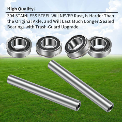 Two Kits Stainless Steel Front Wheel Axle And Bearing Conversion OEM Upgrade For 6 Inch Wheel Sleeves Fits Z Series And RZ Series Lawn Mowers With Beefed Up Rust Resistant Alloy Steel Build