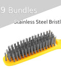 Stainless Steel Wire Brush 2 Pcs, 79 Bundles of bristles, 10.5" Plastic Contoured Handle, close-up of bristles