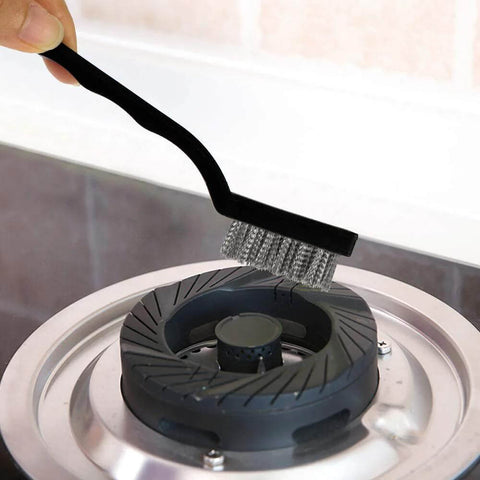 Using 15 Pcs Mini Stainless Steel Wire Brush Set for Cleaning Welding Slag Rust on appliance with curved handle brush