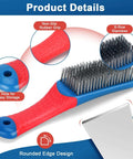 4-Pack Heavy Duty Wire Brush and Scraper Set, 3 Stainless Steel Scratch Brushes & 1 Metal Scraper, close-up of non-slip handle and bristles