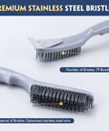 Stainless Steel Wire Brush Set 2Pcs with metal scraper and ergonomic handles for cleaning welding slag, rust, dust, and paint.