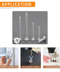 261pcs 304 Stainless Steel Wood Screws Assortment Kit with Phillips Flat Head Screws shown in wood, furniture assembly applications.