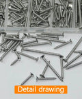 Close-up of 261pcs 304 Stainless Steel Wood Screws Assortment Kit with mixed sizes in storage box