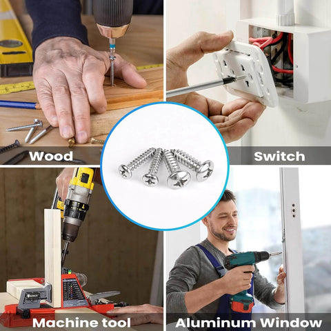 550 Pcs 304 Stainless Steel Wood Screws Assortment with #4 #6 #8 #10 #12 Phillips Pan Head, for Wood, Switch, Machine Tool, Aluminum Window.