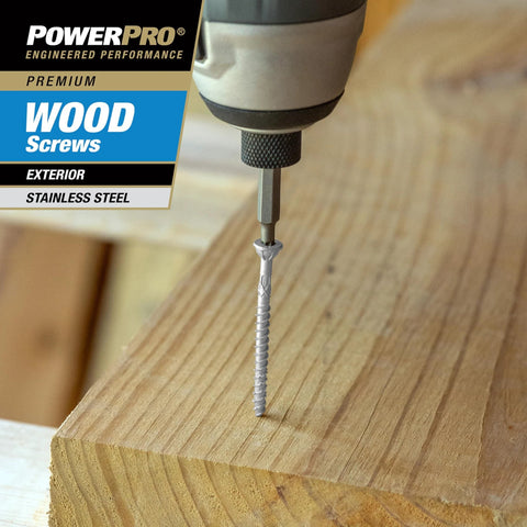 Drill driving #8 x 1-1/4 Stainless Steel Wood Screws into wood, Premium Marine Grade 305 Exterior Screws for decking.