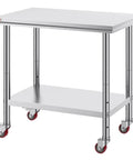 Heavy Duty Stainless Steel Work Table With Four Rolling Casters 36 By 24 Inches Commercial Kitchen Food Prep Station For Restaurant Use Easy To Clean Durable Silver