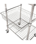Close-up of Stainless Steel Commercial Work Table Island Prep Cart With 24 By 20 Inch Top, 36 Inch High, NSF Certified, Sliding Wire Basket And Shelf, Ideal For Restaurant Kitchen Cafeteria Warehouse Garage Home Use showing sliding wire basket.